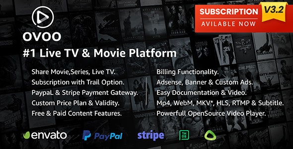 OVOO Live TV & Movie Portal CMS with Membership System